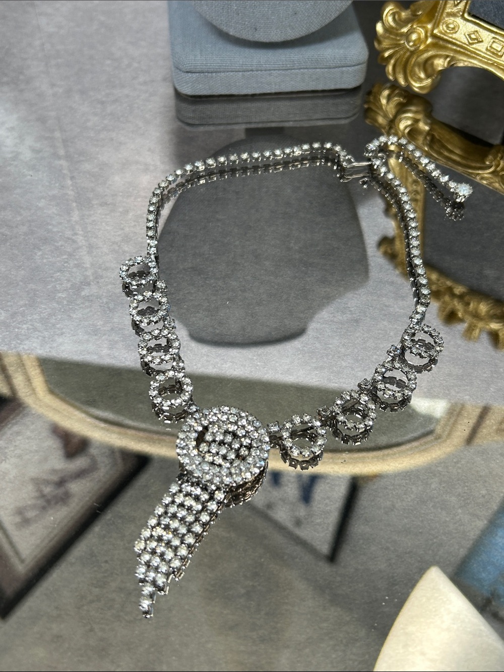 Vintage Crystal Pavé Statement Necklace - Silver